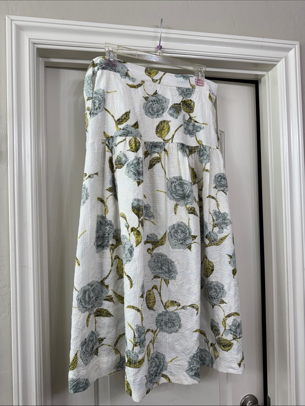 En Saison White A-Line Skirt with Sage and Olive Floral Print